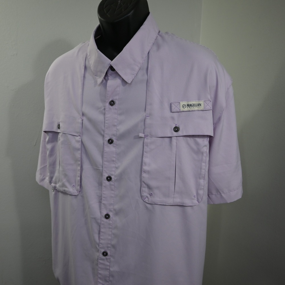 Magellan Outdoors Vented Fishing Shirt Mens 4XL Relaxed Fit Purple Micro Check